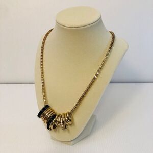 Gold Tone Chunky Ring Charm Necklace 90s Style Y2K Maximalist Retro Style